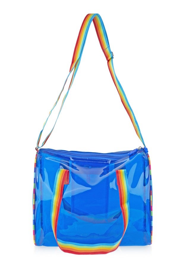 Echo Boomers See-Through Jelly Duffle - Blue Transparent Bag with Rainbow Handles | Trendy Handbag for School, Gym, Travel, Beach - Image 4